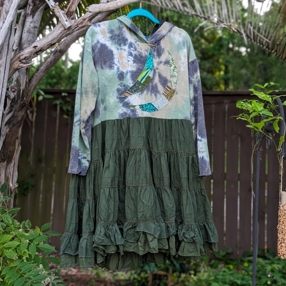 Green Tie-Dye Midi Dress Handmade upcycle- Breakfast with Matisse